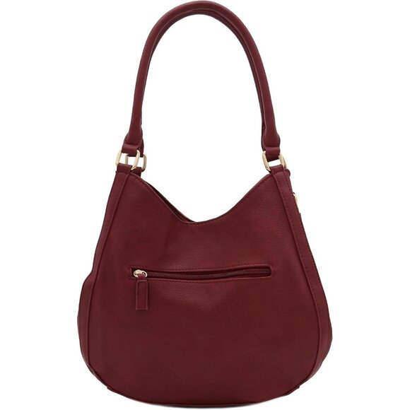 Women's Red Lightweight Top Handles Zipper Closure Leather Medium Hobo Bag - Picture 4 of 6